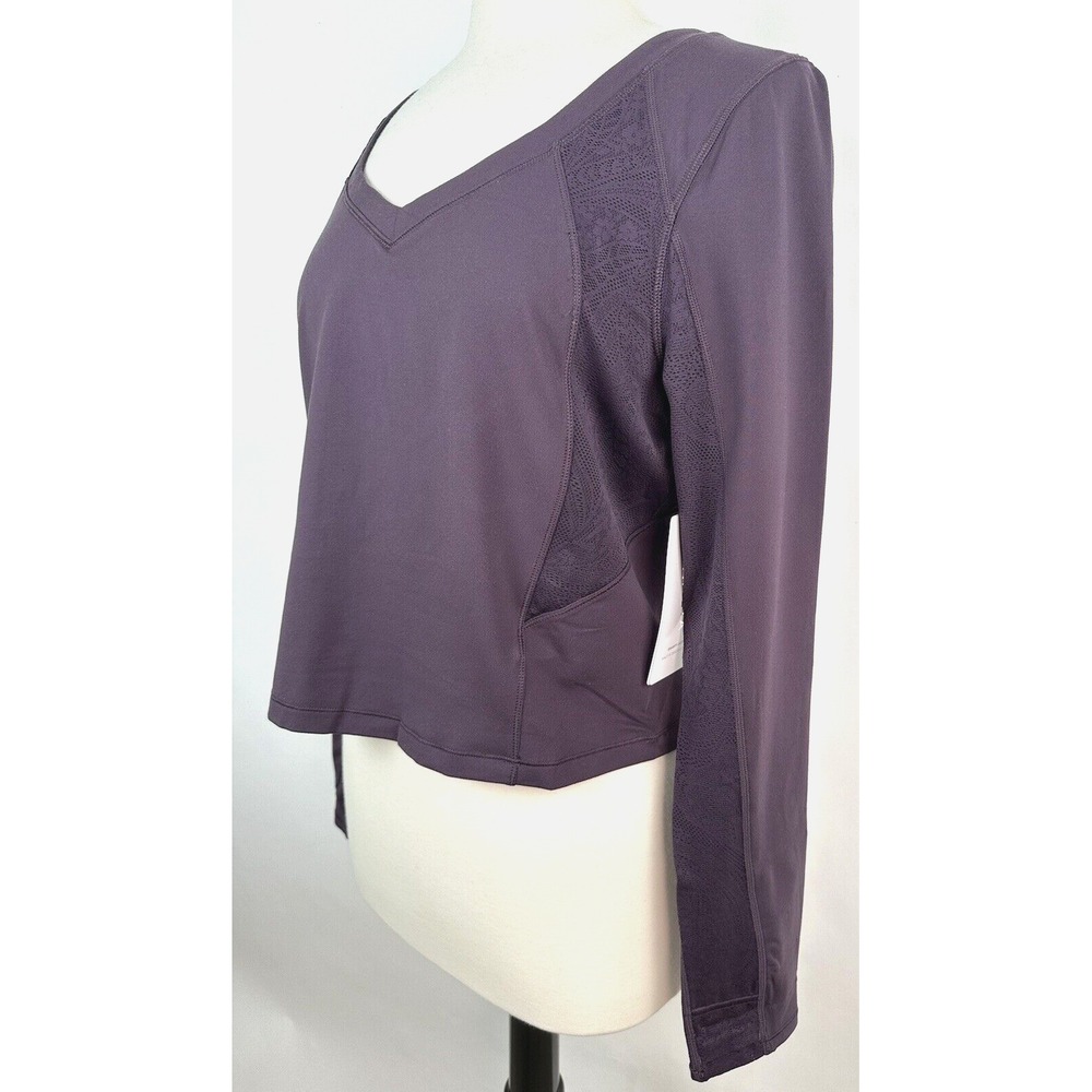 NWT Athleta Shanti Lace Top Plus 1X 16W 18W Deep Crocus Violet Fitted Crop Scoop - Picture 2 of 16